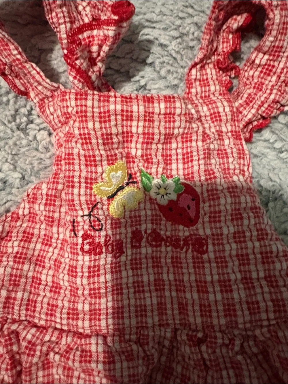 Vintage Baby Girl Oshkosh Baby B'gosh 12 Months Strawberry Shortalls Bubble Red